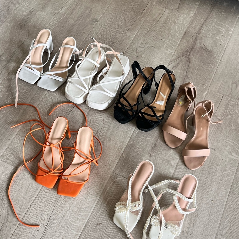 Women's Strappy Sandals - Black, White, Orange